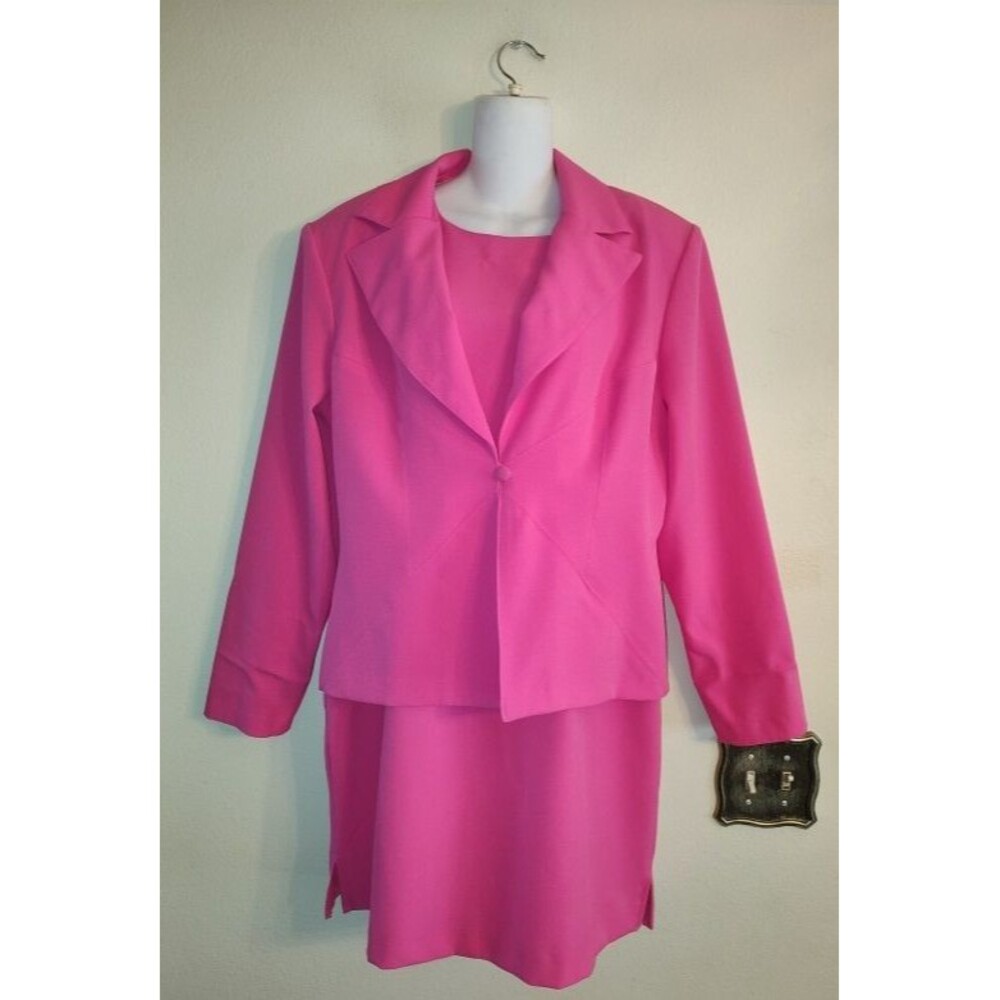 Womens Vtg Dawn Joy Nice Pink 2 Piece Suit: Jacket/Blazer + Dress Sz 13-14 / Med